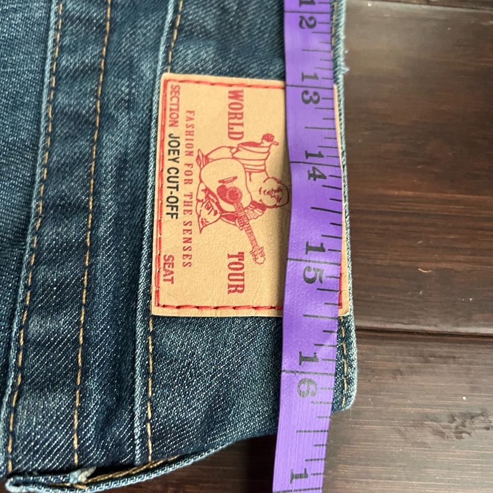 True Religion Blue Distressed Denim Frayed Shorts 90s Y2K 2000s Low Rise - Picture 4 of 6